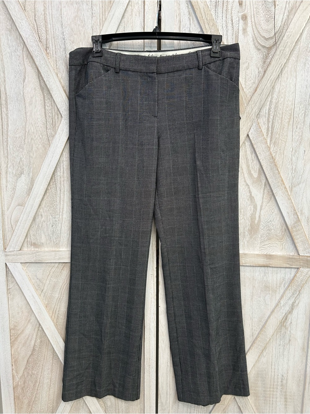 Norma Kamali Gray Plaid Straight Leg Pants